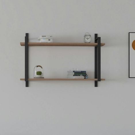 Étagère moderne décor bois 2 plateaux à cadres métal JENA (1/5)