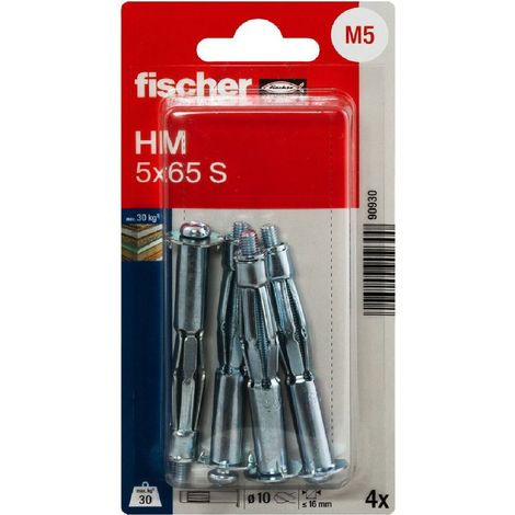 FISCHER 090930 Hohlraum Metalldübel HM 5x65 S mit metrischer Schraube, 4 Stk (1/4)