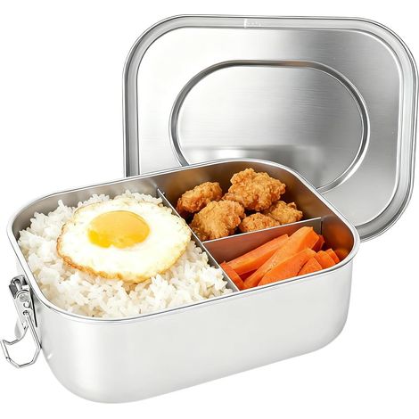 Portapranzo in acciaio inox con 3 scomparti, contenitore per alimenti da 1400 ml, a prova di perdite, ideale per ufficio, viaggi, campeggio, per bambini e adulti. (1/5)