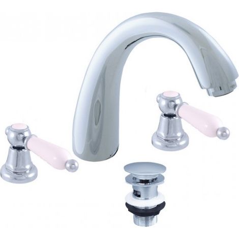 Mélangeur lavabo rétro 3 trous MORAVA en laiton chromé avec bonde (1/5)