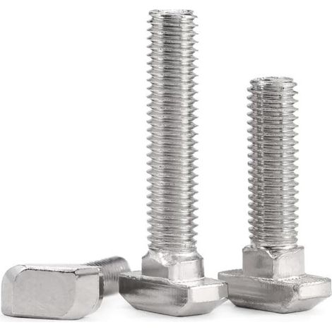 Boulons à gorge en T - Boulon coulissant à enfoncer - Fixation sur profilé aluminium - Acier au carbone nickelé - M5x16 - Lot de 20 - Couleur argent (1/5)