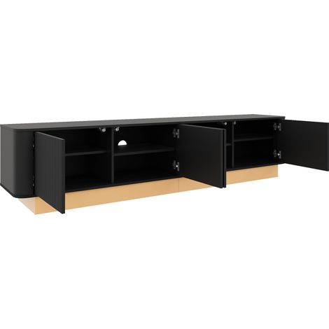 Meuble TV 200 cm noir avec 4 portes rainurées, étagères réglables et MDF (1/5)