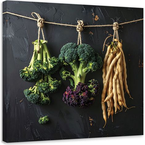 Toile Imprimée, Haricots brocoli sur fond noir,20x20 (1/4)