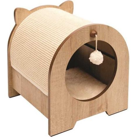 Cat scratching post - CATIT - Vesper Minou - Replaceable sisal scratching mat - Oak look - L. 36 x W. 37 x H. 40 (1/3)