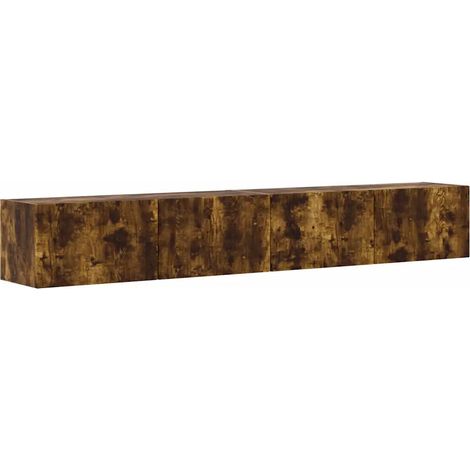 Lot de 2 meubles TV muraux modernes 98 x 31 x 29,5 cm avec étagères et portes pivotantes en bois d'ingénierie chêne fumé (1/5)