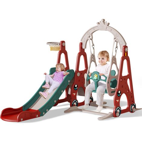 Magicfox – Toboggan 3 en 1 pour enfants – Toboggan long 150cm – Balançoire avec boîte à musique – Panier de basket amovible – Âge 1-6 ans