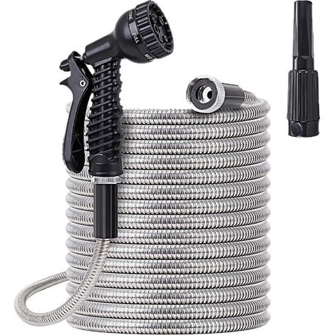 Tuyau Jardin Acier Inoxydable US Standard 15m (50ft), Pistolet 7 Modes, Tuyau Léger pour Lavage Auto et Arrosage (1/5)