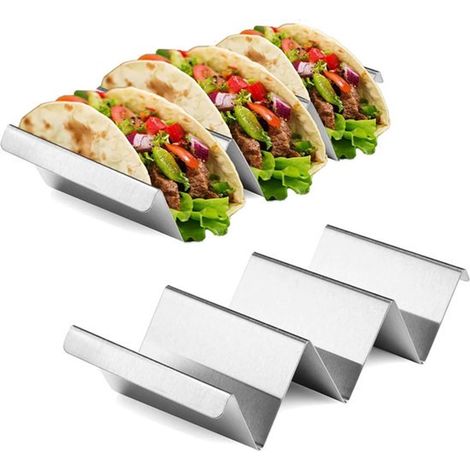 Taco-Halter mit 3 Fächern - 2er-Set - Edelstahl - Taco-Halter - Tortilla-Halter - Tortilla-Ständer - Taco-Gestell - Taco- und Tortilla-Gestell - Ofenfest - Für 6 Tacos - Serviergeschirr (1/5)