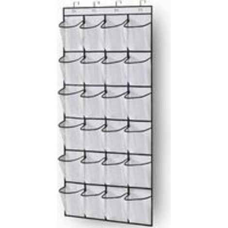 SABIR Range-chaussures à suspendre sur la porte, 24 grandes poches en filet pour une porte de placard bien rangée avec porte-vêtements (blanc) (1/5)