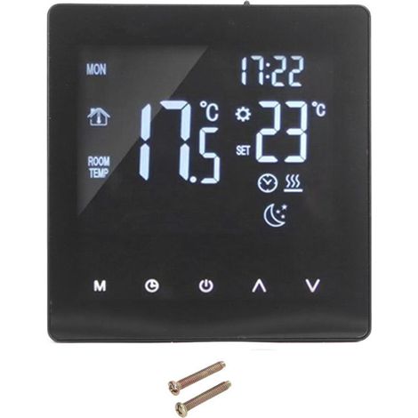 Digitales Thermostat mit LCD-Bildschirm, programmierbar, intelligent, Touchscreen, für Fußbodenheizung, Schwarz, AC 90–240 V, K2MRH3A-Crezuo