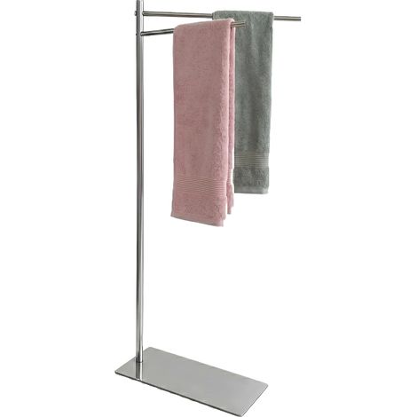 Porte-serviettes sur pied pour WC d'invités et salle de bain, 2 barres fixes (anti-rotation), peu encombrant et pied massif (32 x 29 x 78 cm), hauteur moyenne (1/5)