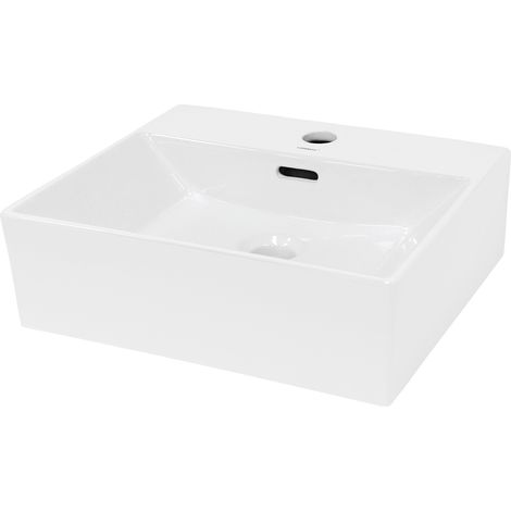 Ecd Germany – Vasque à poser en céramique blanche 415 x 360 x 130 mm – Lavabo suspendu rectangulaire – Raccordement standard – Trop-plein inclus (1/5)