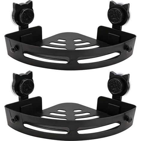 Étagère de douche en 2 parties, sans perçage, étagère d'angle, support suspendu, organisateur de salle de bain, étagère de douche avec 2 ventouses, noire (1/5)