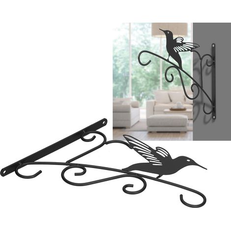 Support Mural en Fer Stable et Robuste pour Suspension de Plantes, Lanternes ou Mangeoires - [No brand] - [No model] - Support Décoration Extérieure - Noir, 29x25x1.5cm, avec Vis et Cheville (1/5)