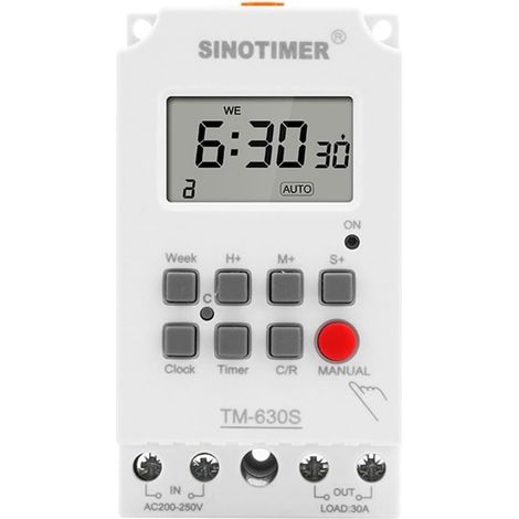 220 V 30 A programmierbarer elektronischer Timer, DIN-Schiene, digitaler programmierbarer Zeitschaltuhr, weiß, 55 x 42 x 98 mm