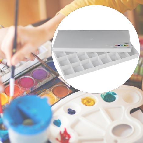Palette de peinture carrée, adaptée à l'aquarelle, à la gouache et aux peintures acryliques (24 compartiments) (1/3)