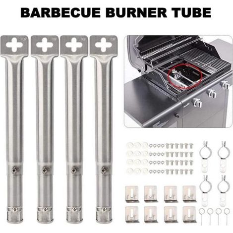 Lot de 4 Tubes de brûleur, Acier inoxydable, Réglable 12 à 17,5 pouces, Pour barbecue à gaz (1/4)