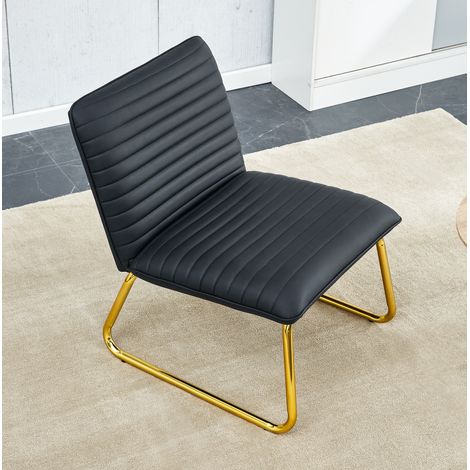 Silla voladiza tapizada sin reposabrazos, 76,2 cm, asiento de poliuretano negro, patas de metal dorado, estilo retro. (1/5)