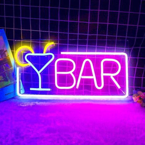 Enseigne Néon LED Bar - 1 Unité - Acrylique Et Silicone - Éclairage USB - Décoration Murale Intérieure - 42x22 Cm (1/5)