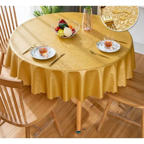 Nappe ronde épaisse en PVC synthétique lisse, sans apprêt, antidérapante, idéale pour les restaurants et la maison - Motif Dieffenbachia doré - 120 x 120 cm (1/5)
