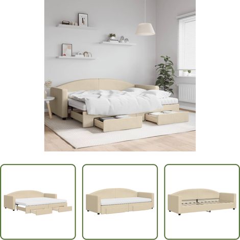 Schlafsofa - Tagesbett Ausziehbar mit Schubladen Creme 80x200 cm Stoff (1/5)