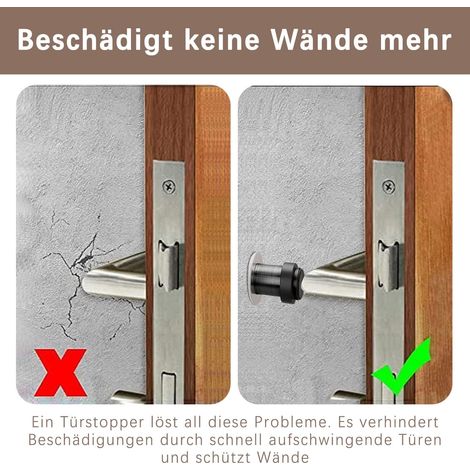 YMYNY Türstopper aus Edelstahl, Wandmontierter Türstopper mit Gummi, Türstopper ohne Bohren, Selbstklebender Türstopper für alle Hartböden zum Schutz von Wänden und Möbeln – Schwarz (8 cm) – 2 Stück (1/4)