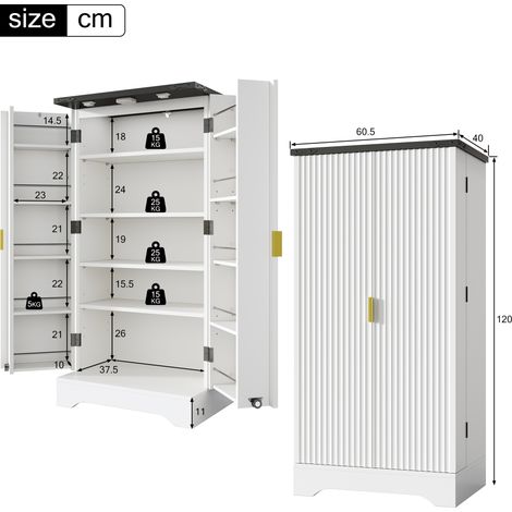 Buffet de rangement, étagères réglables, éclairage led, 60,5 x 40 x 120 cm, MDF, blanc (1/5)