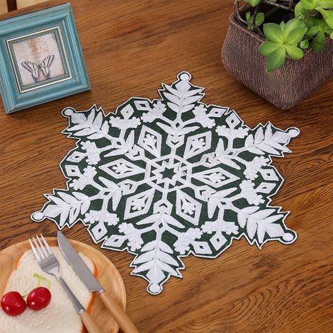 Placemat Rond - Motif Flocon De Neige - En Polyester - Isolant Thermique - Pour Table À Manger Fêtes Noël Mariage - 38 X 38 Cm (1/5)