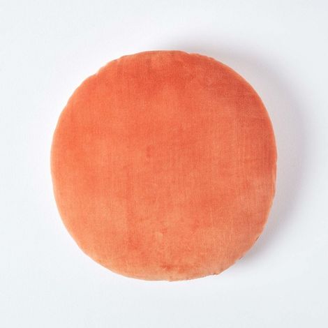 HOMESCAPES Burnt Orange Velvet Cushion, 40 cm Round