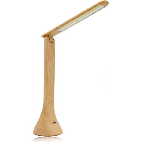 Lampe de bureau LED tactile et inclinable Fishtec – Alimentation USB ou piles – 3 niveaux de luminosité – Finition bois clair (1/5)