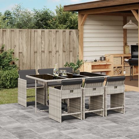 Ensemble à manger de jardin et coussins 7 pcs-Salon de jardin gris clair rotin 997367 (1/5)