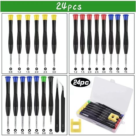 24 mini destornilladores de precisión para gafas, PC, PS4, relojes, joyas, teléfonos, 2 pinzas, magnetizador y caja de almacenamiento.