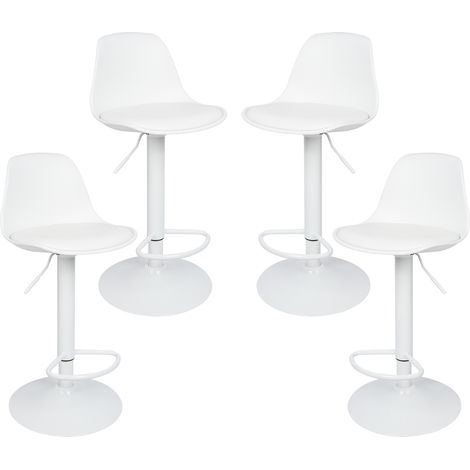 Yongqing – Lot de 4 tabourets de bar pivotants 360° – Hauteur réglable 83-103 cm – Coussin PU épais – Repose-pieds métal galvanisé – Blanc (1/5)