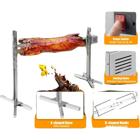 Kit de grillade rotisserie, hauteur réglable, en acier inoxydable, compatibilité universelle (1/5)