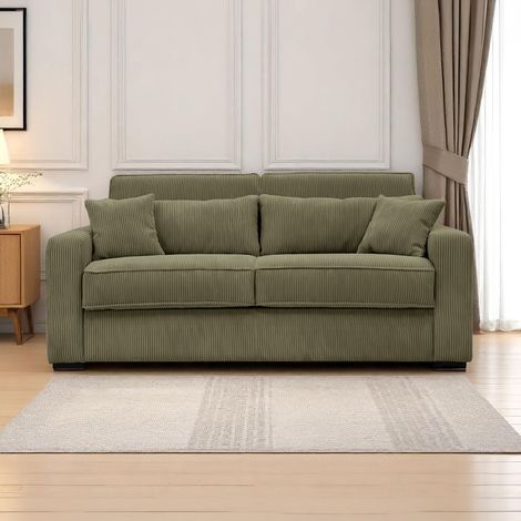Canapé convertible express 3 places ESIO couchage quotidien 160x190cm en velours côtelé - Vert kaki (1/5)