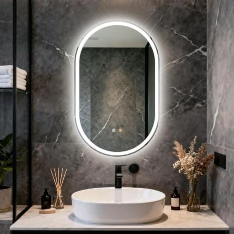 Miroir de Salle de Bains Ovale avec éclairage LED, 80 × 50 cm (1/5)