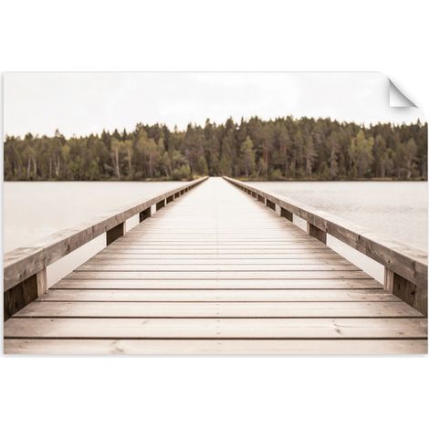 Selbstklebendes Poster – Wandsticker Pier See Wald Landschaft beige 120x80 cm