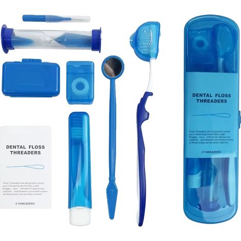 Kit per la cura ortodontica, facile da trasportare, completo di strumenti per la pulizia, Blue Box (1/2)
