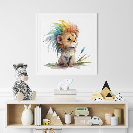 Poster / Affiche carrée Enfants - Lionceau coloré - 50x50 cm (1/3)