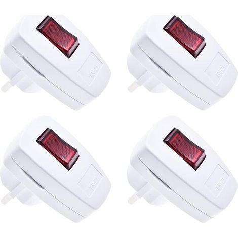 ZVD-Fiche IP20 avec interrupteur, lot de 4 fiches de contact de protection fiche de contact de protection extra plate 250V (16A), blanc (1/3)