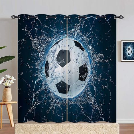 Rideau Occultant Sport Thème Football Tenture Opaque à Oeillets Draperies Intérieurs Rideau Thermique Isolant pour Maison Chambre Salon Fenetre 2 Pièces L 140 x H 280 cm - 140L X 280H cm (2 Panneaux) (1/5)