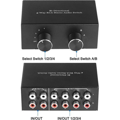 Commutateur audio stéréo RCA bidirectionnel à 4 voies, sélecteur de canaux audio gauche/droite, 2 entrées/4 sorties ou 4 entrées/2 sorties (1/5)