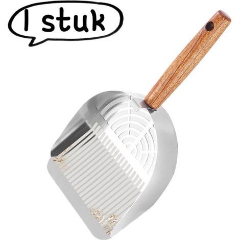 1 article - Pelle à litière pour chat - Produits de nettoyage pour animaux - Grande pelle pour litière de tofu - Trous ronds - Couleur acier inoxydable (1/5)