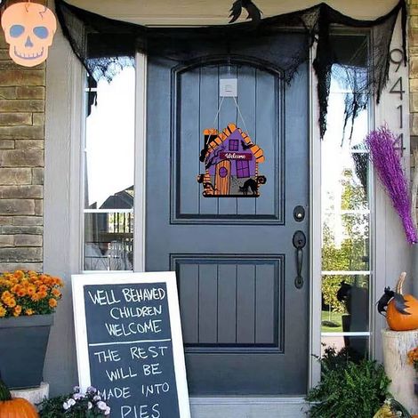 Guirlande Halloween - Guirlande Porte en Bois avec Chauve-Souris - Décoration d'Entrée Fantaisie - 20 x 19 cm - 1 Pièce (1/5)