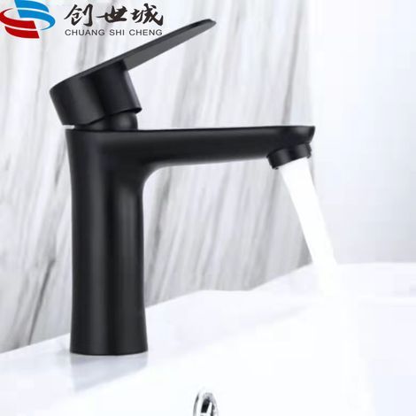 Black 304 stainless steel basin tap, hot and cold water, European style, black lacquered bathroom tap - Black version