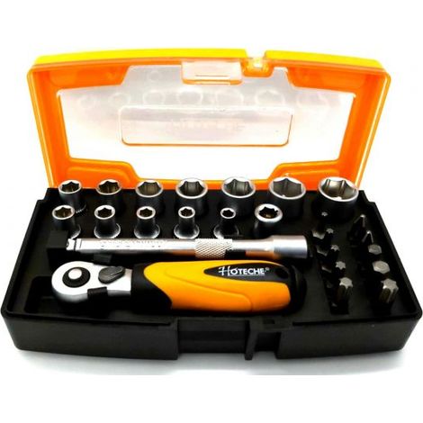SET DI 25 PZ BUSSOLE ESAGONALI DA 1/4" MINI CRICCHETTO E CACCIAVITE DA 1/4" (1/5)