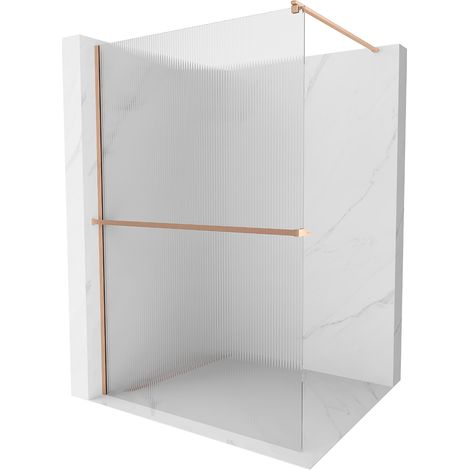 Mexen Kioto+ mampara de ducha con estante Walk-in 70 x 200 cm, rayas, cobre cepillado - 800-070-121-65-09 (1/5)