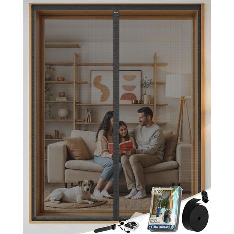 1 Moustiquaire Fenêtre Magnétique 100x150 cm, Fibre de Verre, Fermeture Auto, Bande Agrippante, Intérieur Extérieur