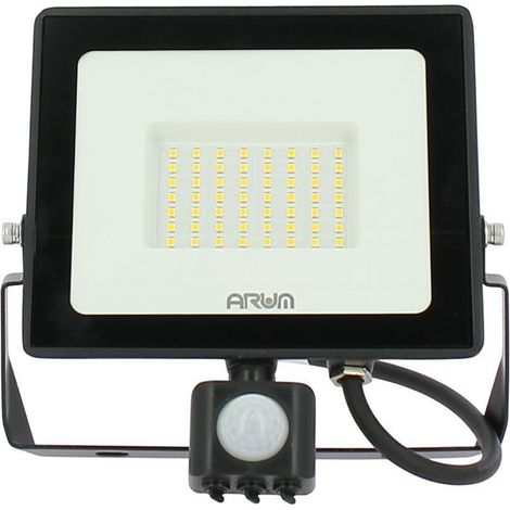 Arum Lighting – Projecteur à détecteur de mouvement 50W IP44 – Lumière blanche froide 6000K – Angle d'éclairage 120° – Lumens 4500 pour extérieur