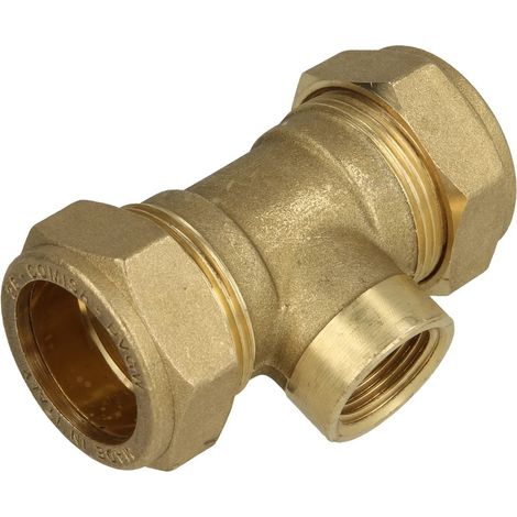 Raccord bicône en laiton té pour tuyaux diam. 18 x 1/2’’ FF x 18 mm